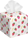 Cute Pink Strawberries Tissue Box Cover Square, Cartoon Strawberry Fruits by sndheke