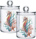 4 Pack Qtip Holder Dispenser Seahorse Starfish Watercolor Ocean Cotton Ball by ALAZA