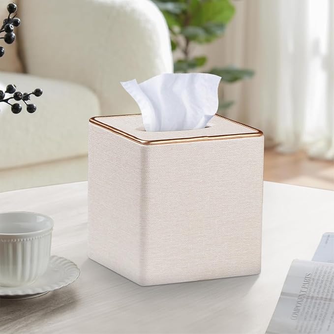 Leather Tissue Box Cover Square, Decorative Cube Tissue Box Holder - Image 3