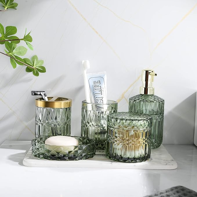 Green Bathroom Accessories Set, Soap Dispenser, Soap Dish, Toothbrush Holder Set - Image 4