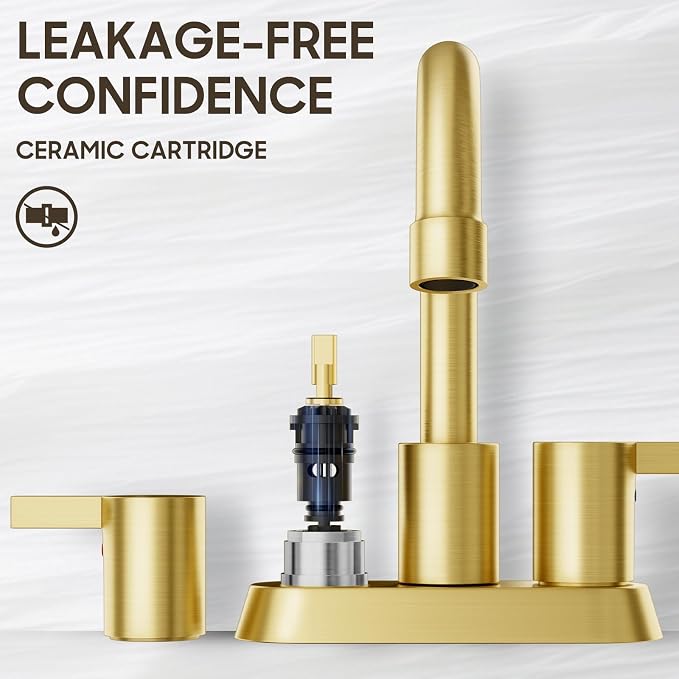 Brushed Gold 4 Inch 2 Handle Centerset Lead-Free Bathroom Faucet, Swivel Spout - Image 4