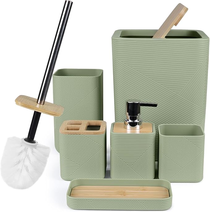 CERBIOR Bathroom Accessories Set 6 Piece Bamboo Bath Ensemble Includes Soap by CERBIOR