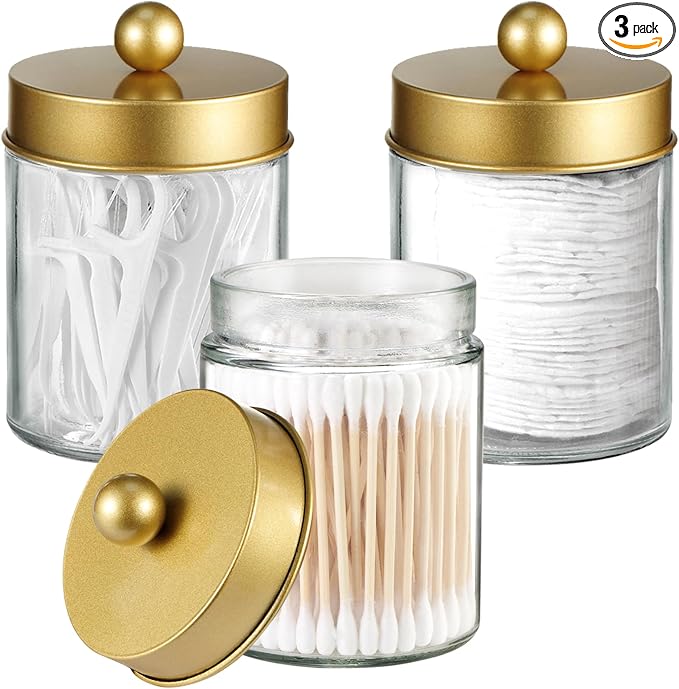 3PC Farmhouse Decor Qtip Holder Apothecary Jars Bathroom Vanity Storage by Komashr
