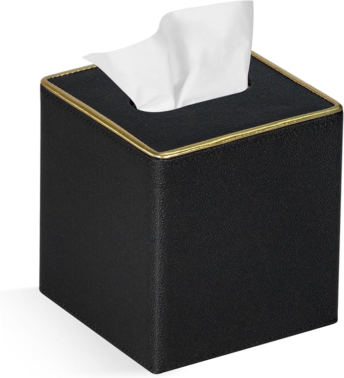 Tissue Box Cover Square PU Leather Facial Tissue Box Holder by GOLRANLYE