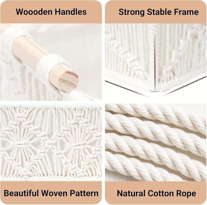 Nonam Macrame Storage Baskets, Boho Decor Style Woven Storage Boxes - Image 2