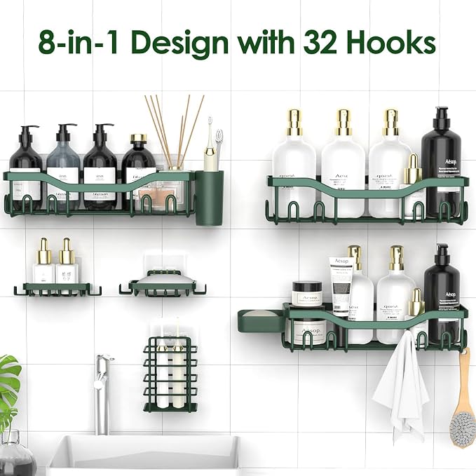 Shower Caddy Adhesive Shower Organizer 8-Pack, Rustproof Stainless Steel - Image 4