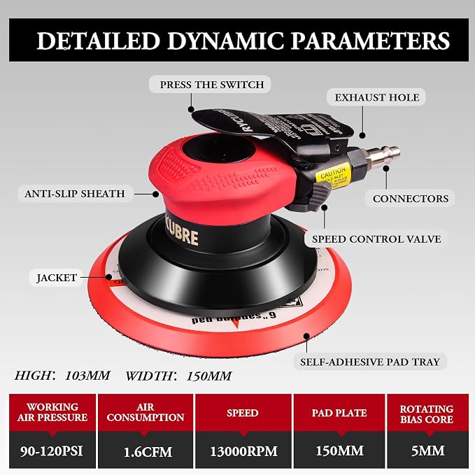 pneumatic Air Sander 5/6 Inch DA Palm Sander - Image 4