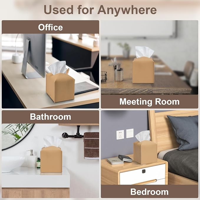 Aisoso 2 Pcs Square Cream Tissue Box Cover PU Leather Decorative Tissue - Image 7