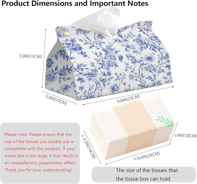 Light Blue Chinoiserie Tissue Box Cover Rectangle, PU Leather Decorative Facial - Image 7