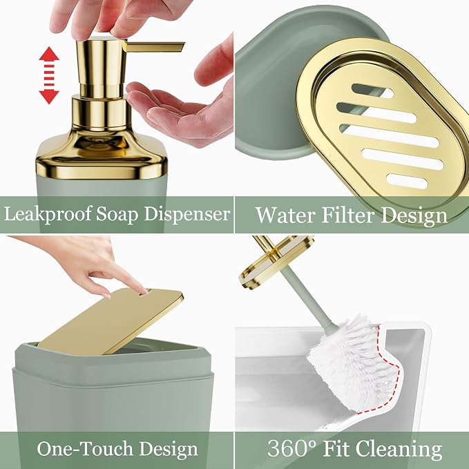 Bathroom Set, Sage Green Bathroom Accessories Set - Image 3