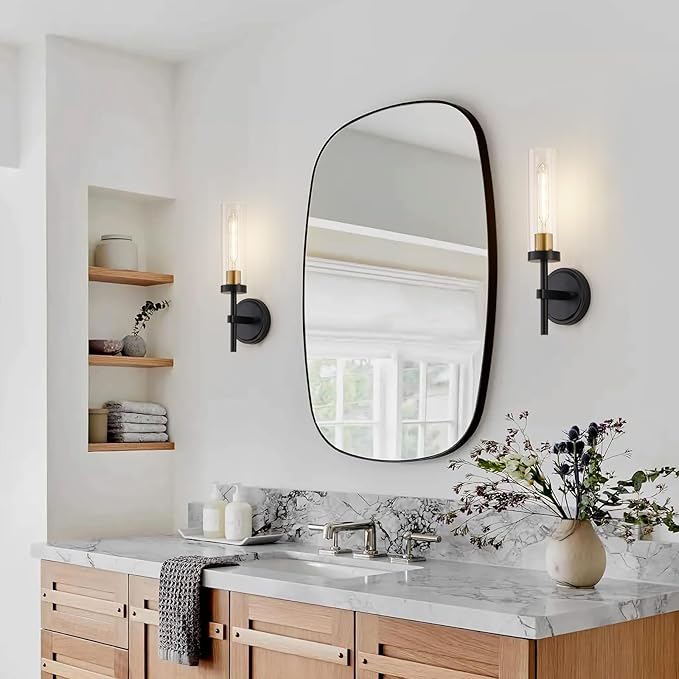 Black and Gold Hardwired Wall Sconces Set of 2, Modern Bathroom Vanity Sconces - Image 3