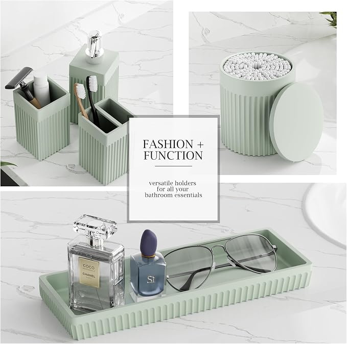 Bathroom Accessories Set, 6-Piece Resin Green Bathroom Set - Image 5