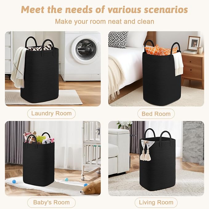 Laundry Basket, Woven Cotton Rope Laundry Hamper, 40L Versatile Storage - Image 5