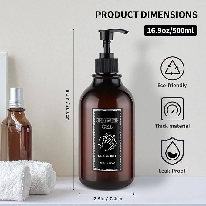 Shampoo and Conditioner Dispenser, Refillable Plastic Shampoo Pump Bottles - Image 6