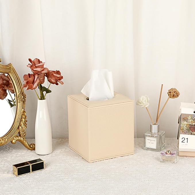 Sumnacon Tissue Box Cover Square Tissue Box Stylish PU Tissue Box Holder - Image 5