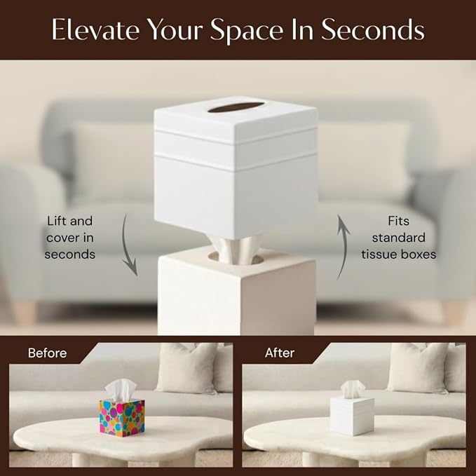 Monarch Abode Tissue Box Cover Square – Handcrafted Border Embossed White Metal - Image 6