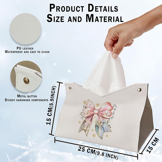 Pink Bows Tissue Box Cover Rectangle, Snowflake Winter Holiday Decor Tissue Box - Image 5