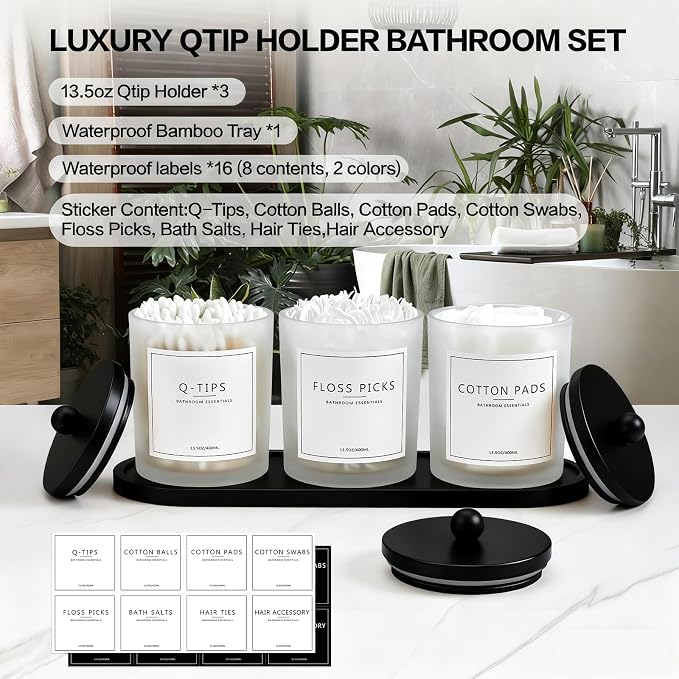 3 Pack Qtip Holder Bathroom Set, Cotton Ball Swab Pad Holder Cotton Round Floss - Image 2