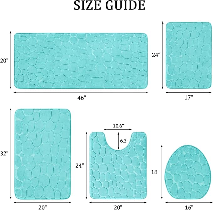 YIHOUSE Bathroom Rugs Mat Set 5 Piece Teal, Memory Foam Bath Mats Sets - Image 2