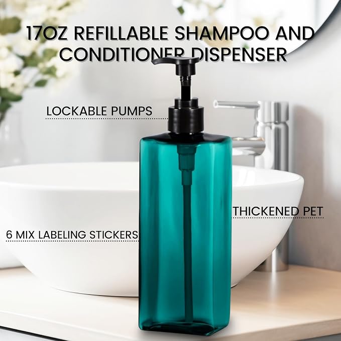 Shampoo and Conditioner Dispenser Set, 500ml Soap Dispenser 16.9oz Shower - Image 3