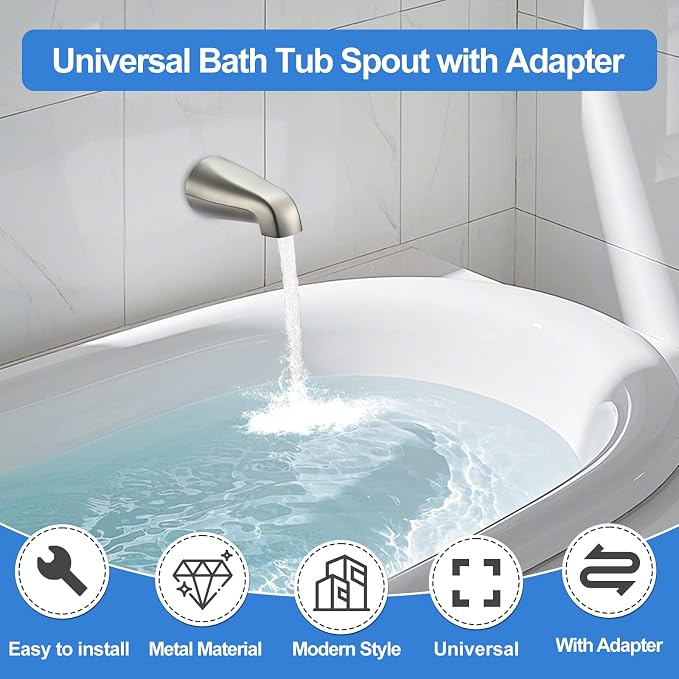 Universal Bath Tub Spout with Adapter, Bathtub Faucet Spout Without Diverter - Image 3