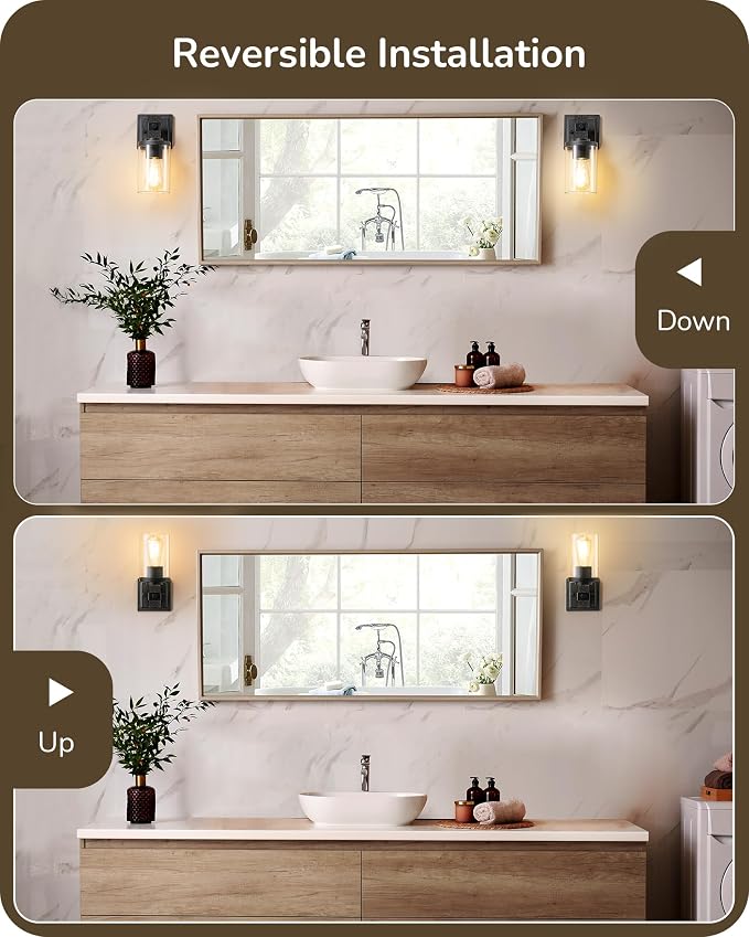 EDISHINE Wall Sconces Set of 2, Vintage Vanity Light Fixtures - Image 4