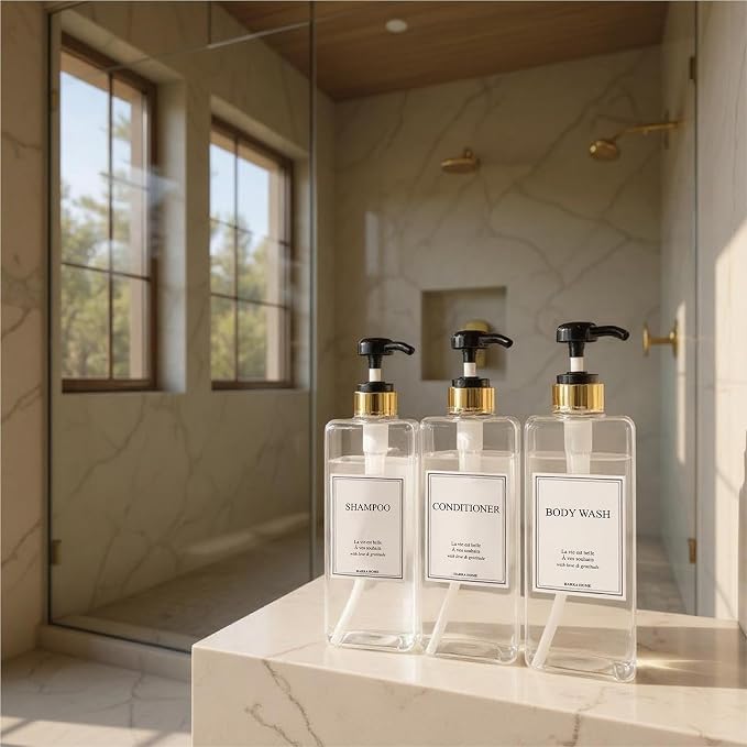 Modern Gold Design Shampoo and Conditioner Dispenser, Large 27oz Shower Soap - Image 8
