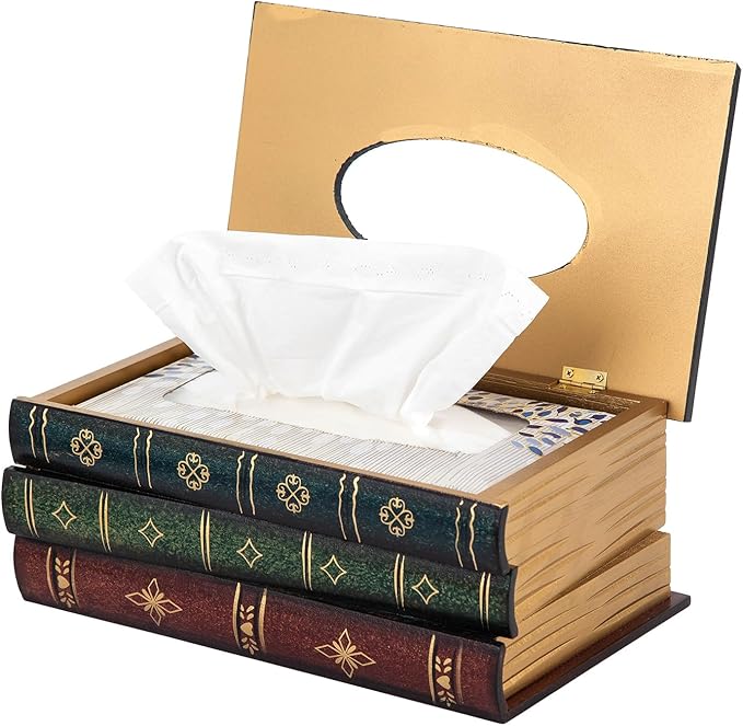 Crafted Classical Retro Wooden Antique Book Tissue Box Cover Rectangular Tissue - Image 6