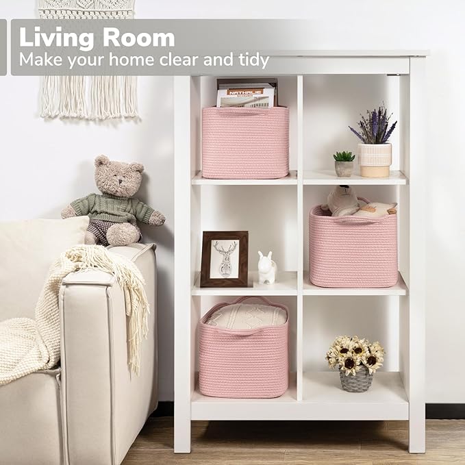 Goodpick Pink Storage Baskets for Organizing, Woven Rope Baskets for Shelves - Image 2