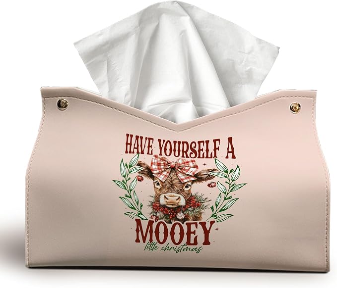 Christmas Highland Cows Tissue Box Cover Rectangle, Winter Bows PU Tissue by UTELKA