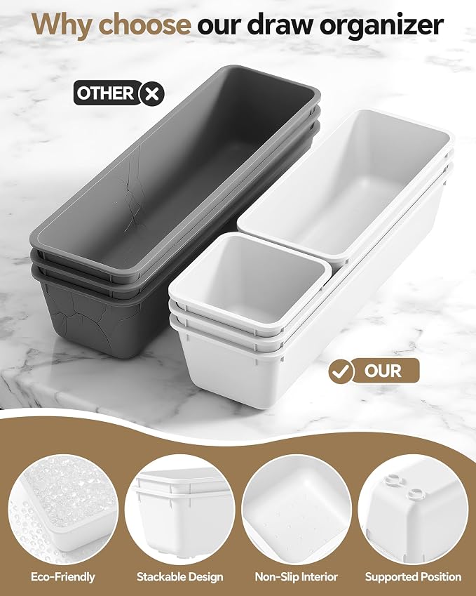 13 Pack Plastic Drawer Organizers Set, 3 Sizes Desk Drawer Organizer Trays - Image 3