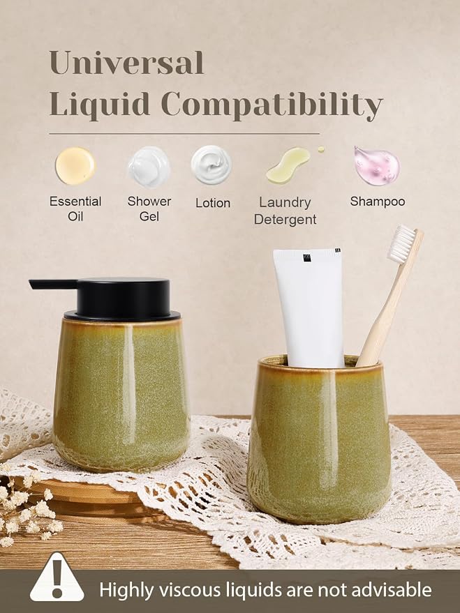 INGOFIN Ceramic Lotion Dispenser - 12 oz Refillable Hand Soap Dispenser Bathroom - Image 8