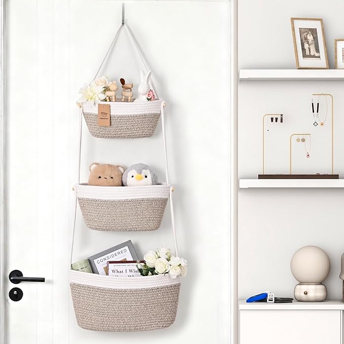 Hanging Storage Baskets, Over the Door Basket, Cotton Wall Baskets Storage - Image 5