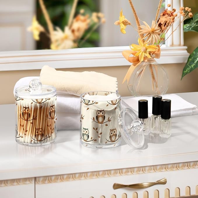 4 Pack Qtip Holder Dispenser Owl Forest Little Animal Cotton Ball Cotton Swab - Image 7