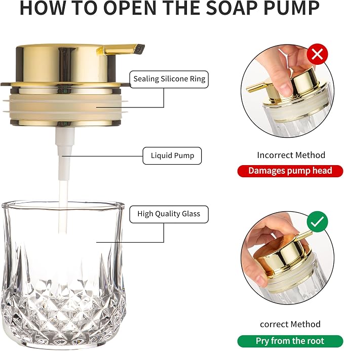 Glass Soap Dispenser, Bathroom Hand Liquid Soap Dispensers, Refillable Dish - Image 5