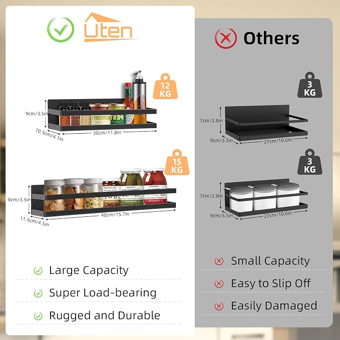 Uten Large Spice Rack for Refrigerator, 2 Pack Strong Magnetic Shelves - Image 2