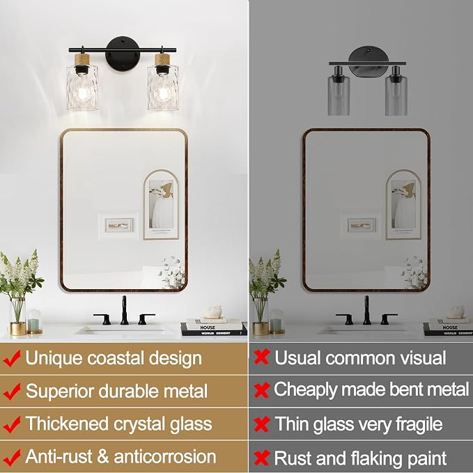 Bathroom Light Fixtures, 2-Light Coastal Vanity Lights - Image 2