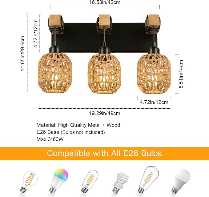 Bathroom Vanity Light Fixtures, 3-Light Farmhouse Bathroom Light Over Mirror - Image 5