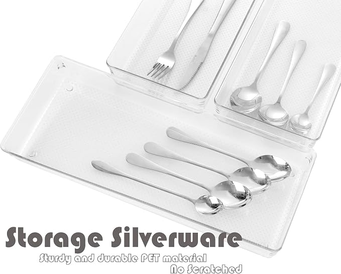ihomecooker 3 Pack Large Clear Plastic Drawer Organizer Tray Cutlery Utensil - Image 4