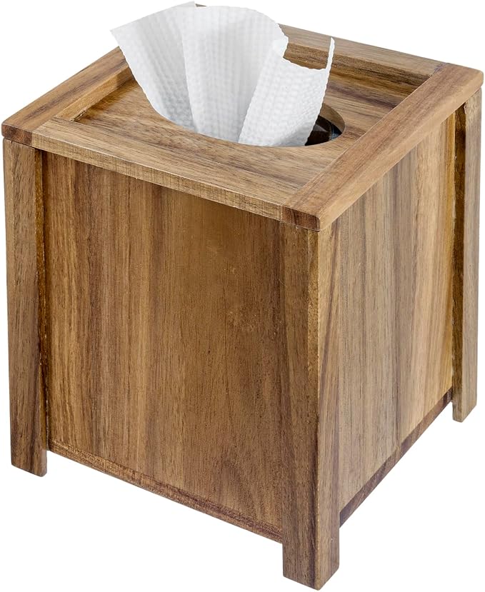 MyGift Premium Acacia Solid Wood Square Tissue Box Holder by MyGiftHome