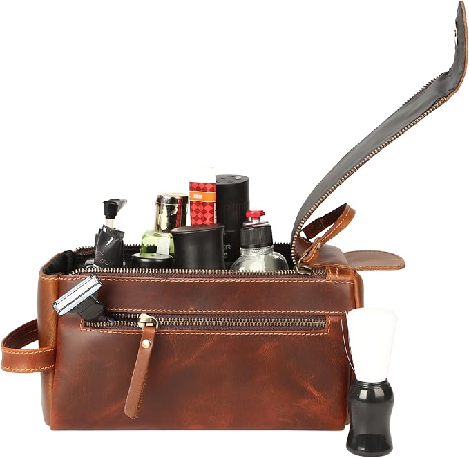 KomalC Premium Buffalo Leather Toiletry Bag - Image 9