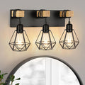 3-Light Farmhouse Vanity Light, Industrial Wood Bathroom Light Fixtures Over by foucasalLighting