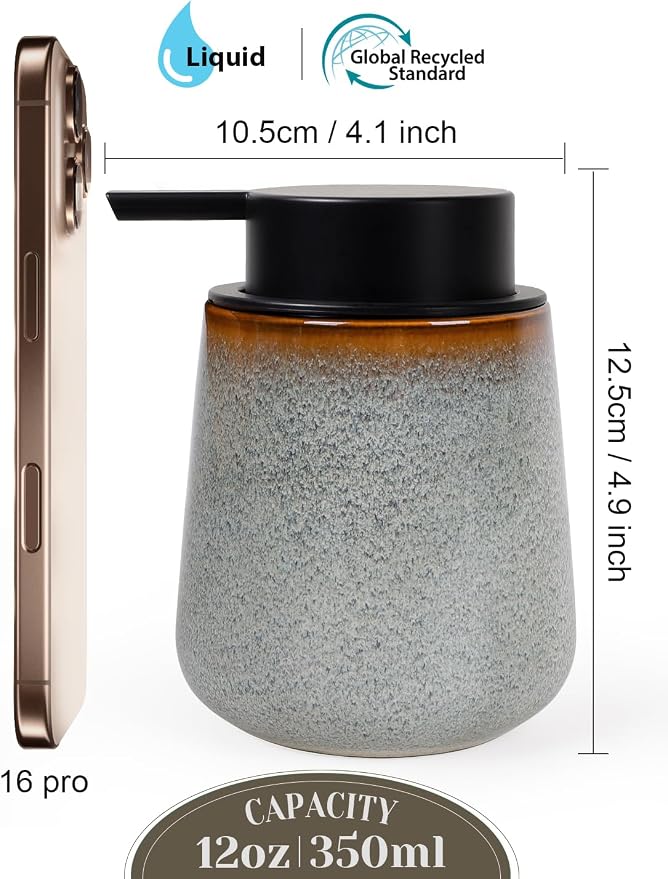 INGOFIN Ceramic Lotion Dispenser - 12 oz Refillable Hand Soap Dispenser Bathroom - Image 2