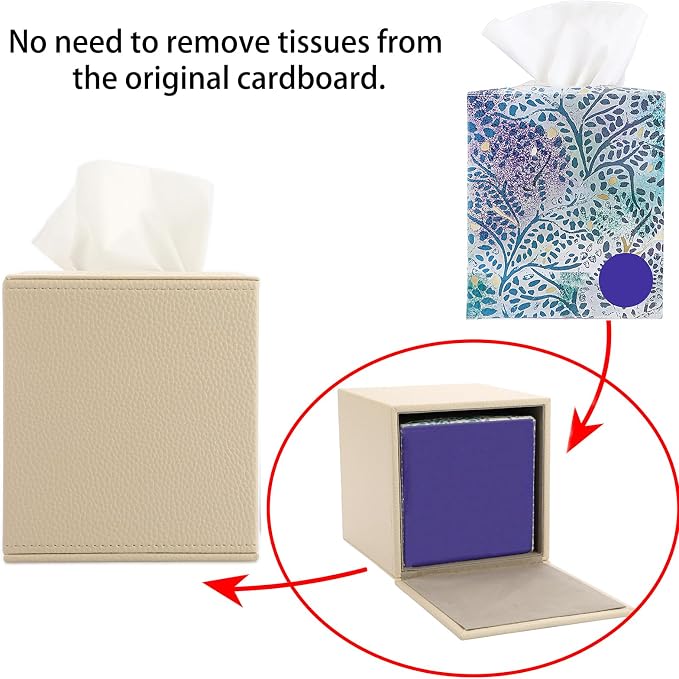 Sumnacon Tissue Box Cover Square Tissue Box Stylish PU Tissue Box Holder - Image 7