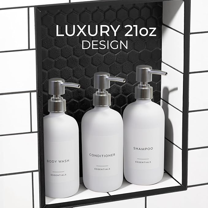 Stylish Shampoo and Conditioner Dispenser Set of 3 - Image 3