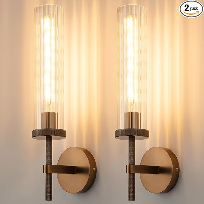 19.5" Knurled Bronze Hardwired Wall Sconces Set of 2, Bathroom Vanity Light by LightSpeaksFuture