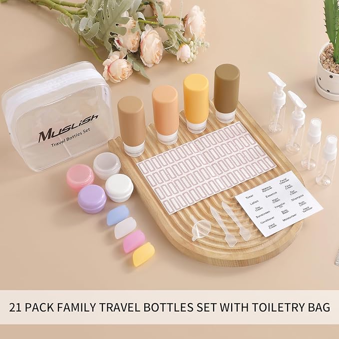 Muslish 21 Pack Travel Bottles for Toiletries, Leak-Proof TSA Compliant - Image 7