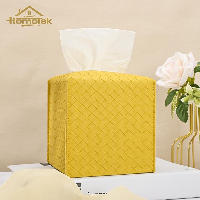 HOMOTEK 2 Pack Tissue Box Cover, Square PU Leather Tissue Holder, Decorative - Image 5