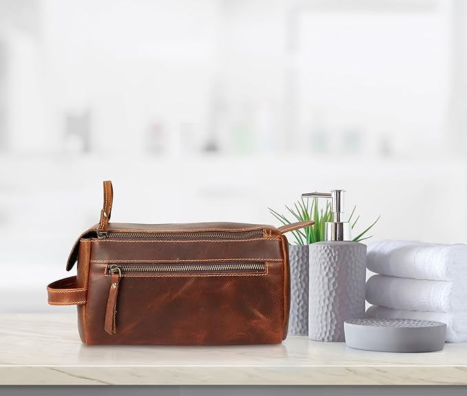 KomalC Premium Buffalo Leather Toiletry Bag - Image 7