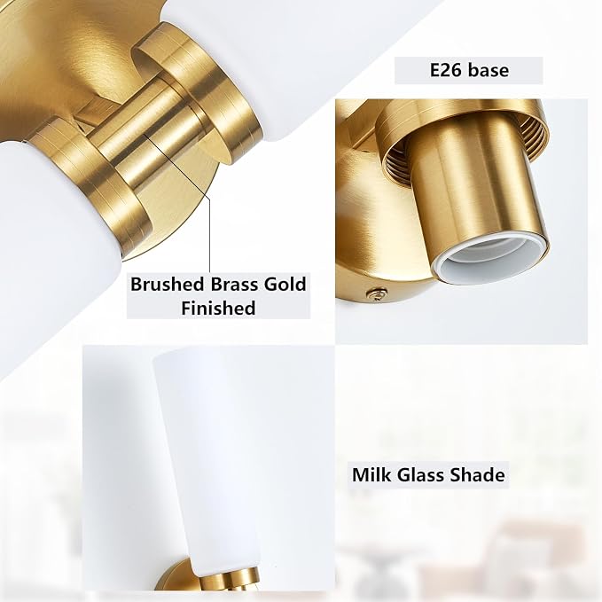2 Light Brushed Brass Gold Bathroom Light Fixture Over Mirror, Modern Farmhouse - Image 3